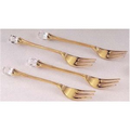 4 Piece Set Gold Plated Fork w/ Austrian Crystal Accent